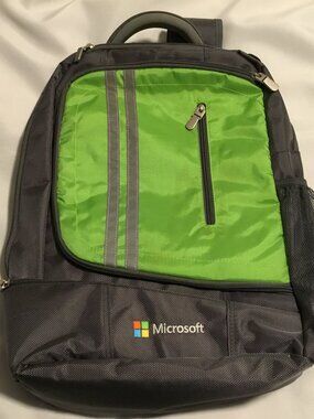 Microsoft Padded Laptop Backpack Strap Multiple Pockets Zip Lime Green EUC